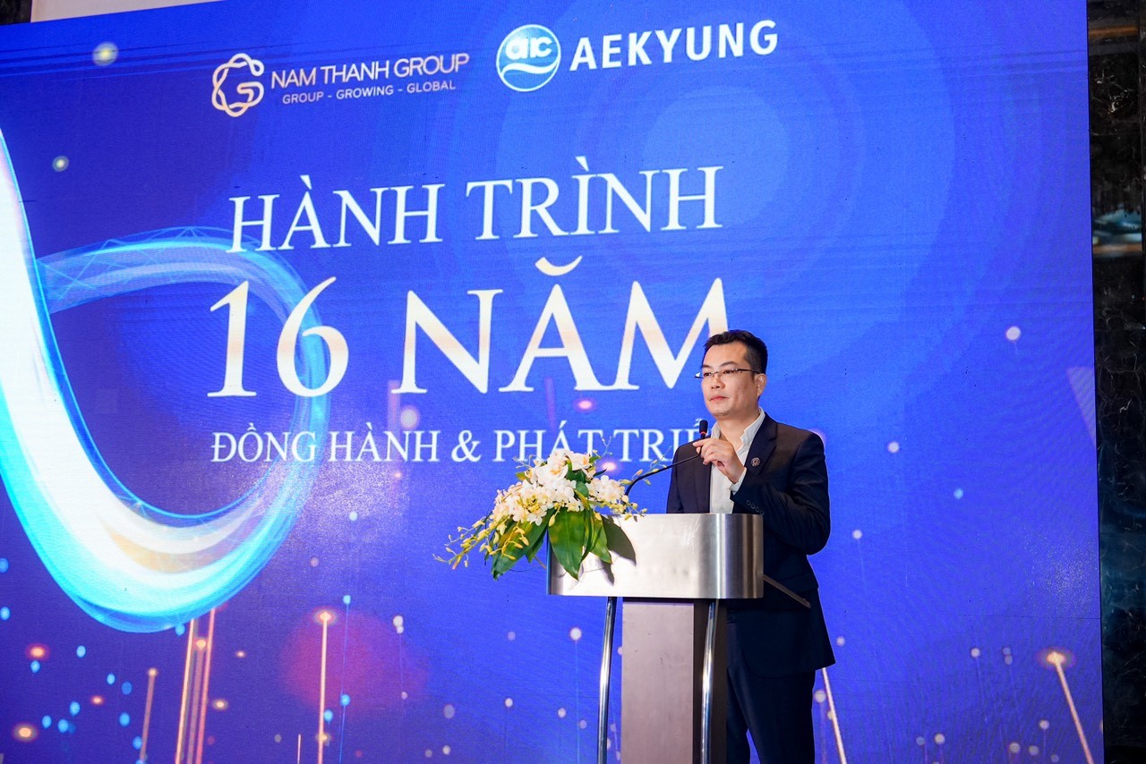 Ông Trần Quang Ninh, Chủ tịch HĐQT & CEO Nam Thanh Group phát biểu trong sự kiện
